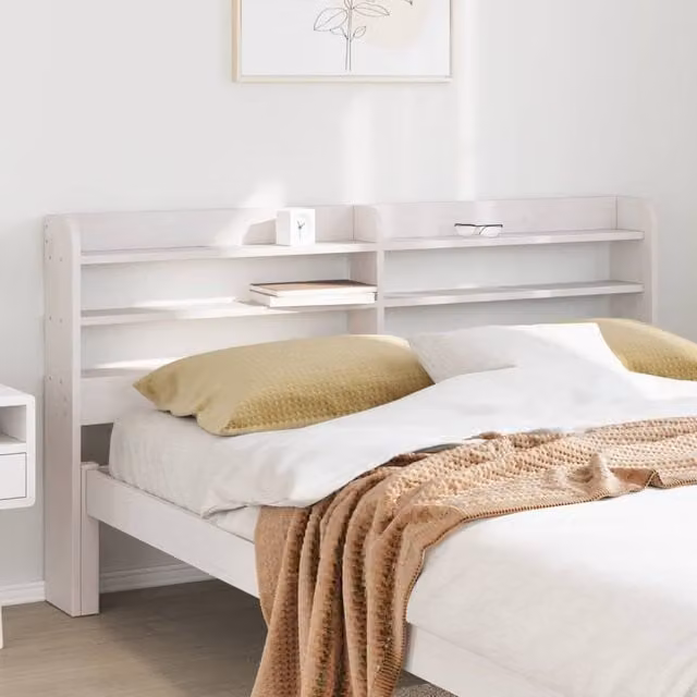 Berkfield Home White Solid Wood Pine Headboard with Integrated Shelves, Width: 135 cm