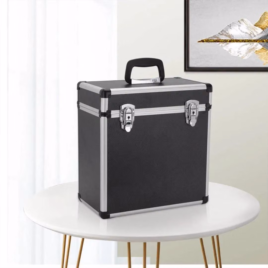 Hinsinc Black Heavy Duty Lockable Vinyl Record Storage Case with Lid and Handles – 5