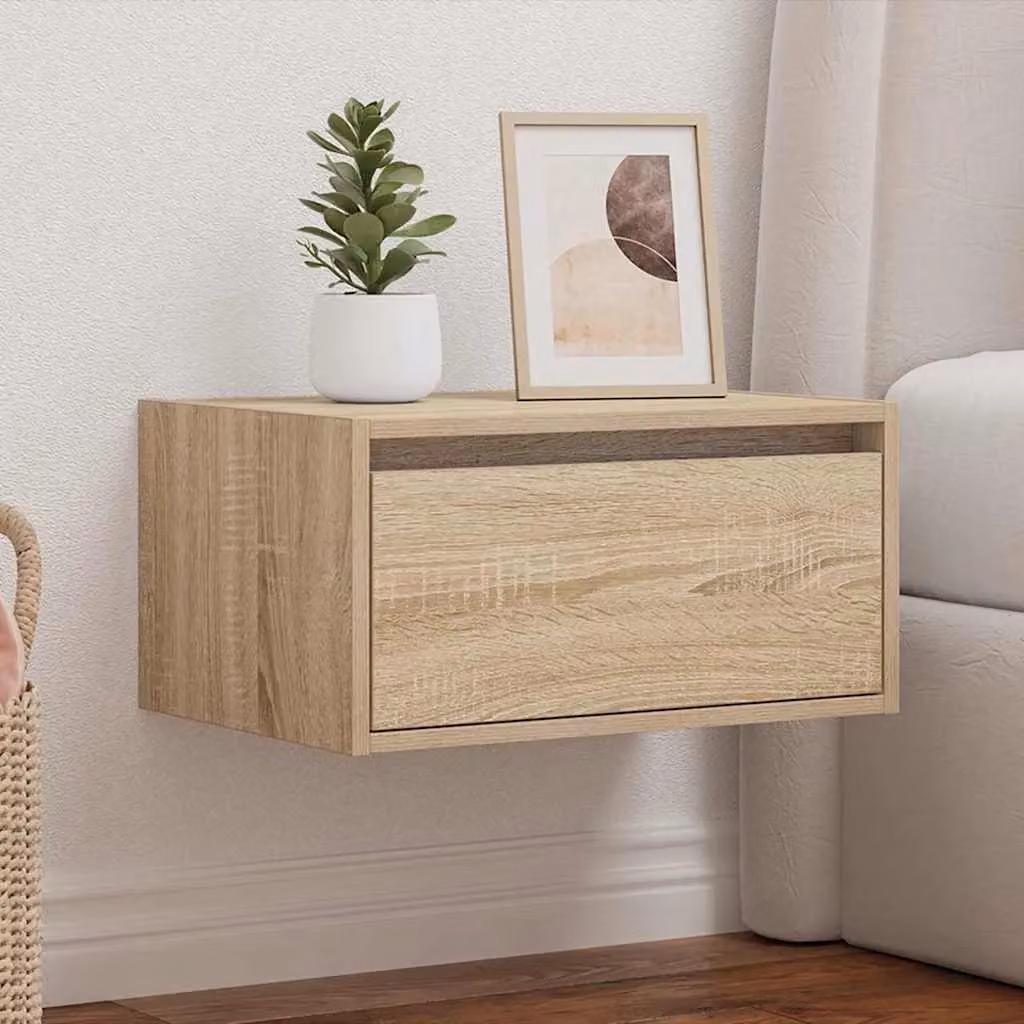 Berkfield Home Wall-mounted Bedside Cabinet with Integrated LED Lights in Sonoma Oak Brown – 2