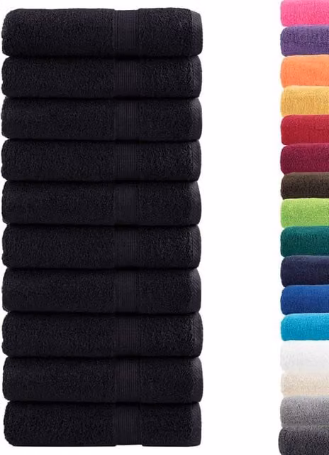 Berkfield Home SOLUND Premium Cotton Terry Shower Towels, Black, 10 Pack, W: 70 cm, L: 140 cm, 600 gsm – 1