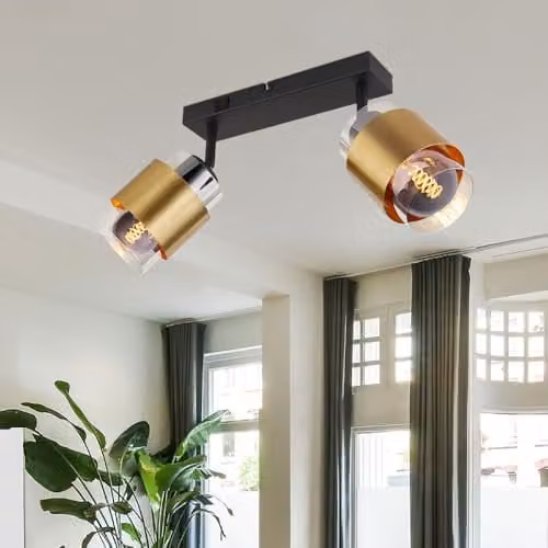 Globo Lighting Milley 15560-2 Modern 2-Bulb Metal Ceiling Light in Black and Gold – 2
