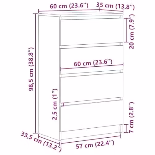 vidaXL Minimalist Sideboard in Smoked Oak, W/D/H: 60 x 35 x 98.5 cm – 2