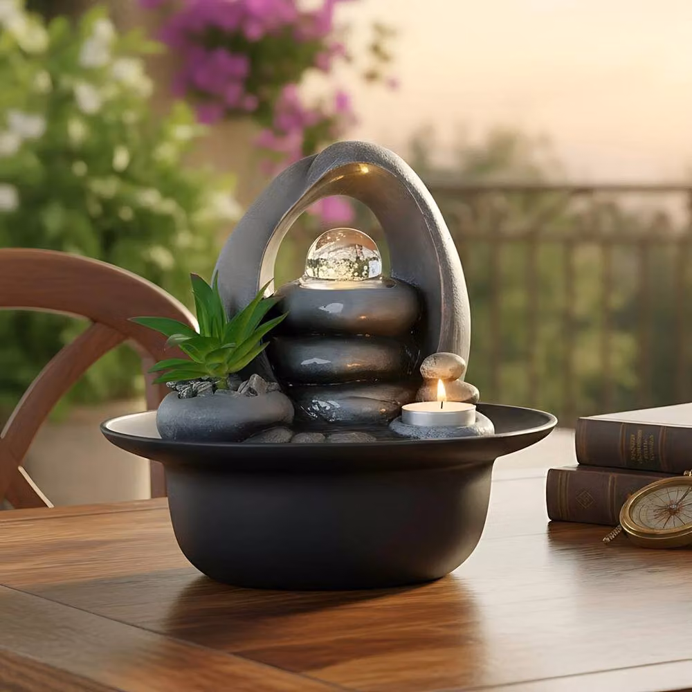 EONLION Black Tabletop Indoor LED Water Feature Fountain – 4