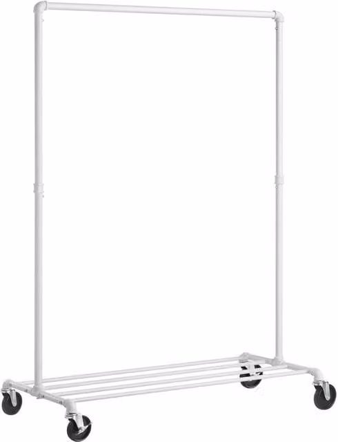 Kelvenix White Metal Clothes Rail on Wheels with Continuous Linear Rail