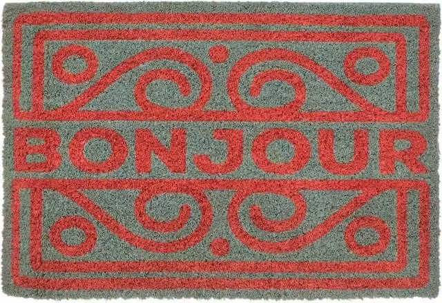 Orsina Neon Bonjour Round Coir Doormat in Red and Grey, Diameter: 100 cm – 1