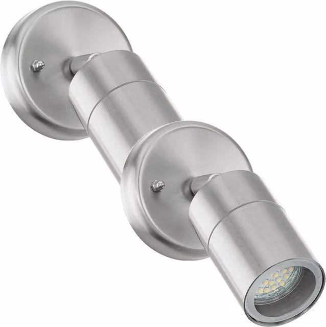 Loops 2 Pack IP44 Adjustable Outdoor Wall Light in Silver Stainless Steel with GU10 Bulb Support – 1