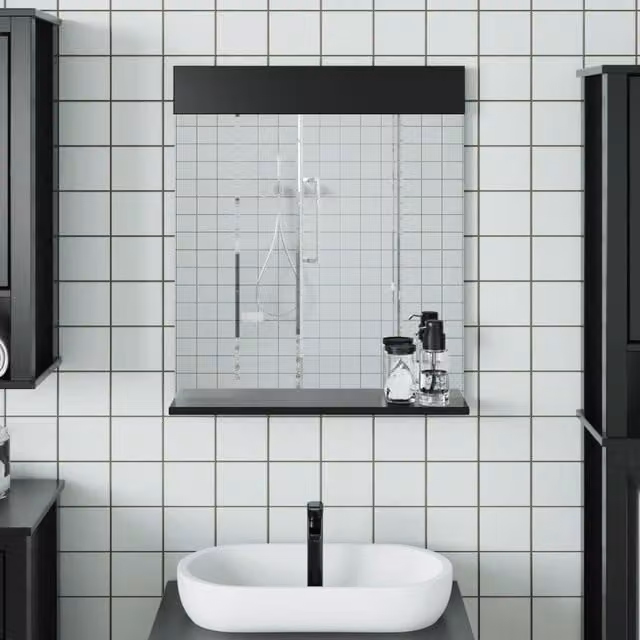 Berkfield Home BERG Black Bathroom Mirror with Shelf in Solid Rustic Pine, W/D/H: 60 x 12 x 70 cm – 1