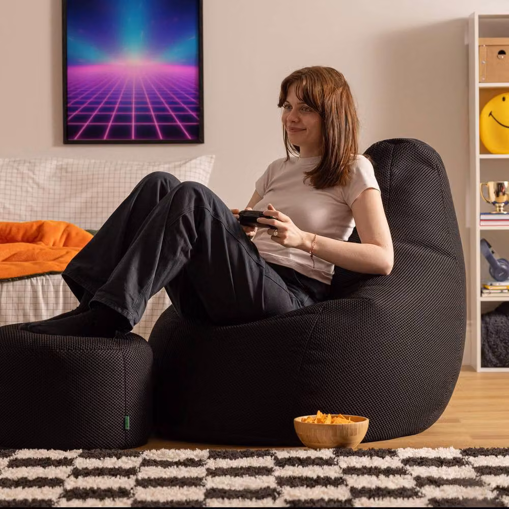 icon Mesh Gaming Bean Bag and Footstool with Filling in Black – 8