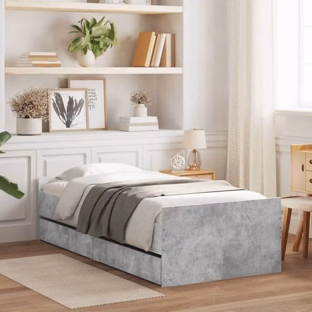 Berkfield Home Modern Bed Frame with Drawers in Grey, W/D/H: 100 x 200 cm