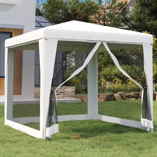 Berkfield Home Party Tent with 4 Mesh Sidewalls, White, W/D: 2.5 x 2.5 m