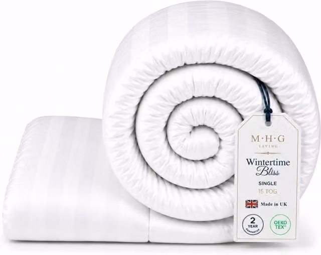 MHG Living 15 Tog Winter Microfibre Hollow Fibre Duvet, White, Single