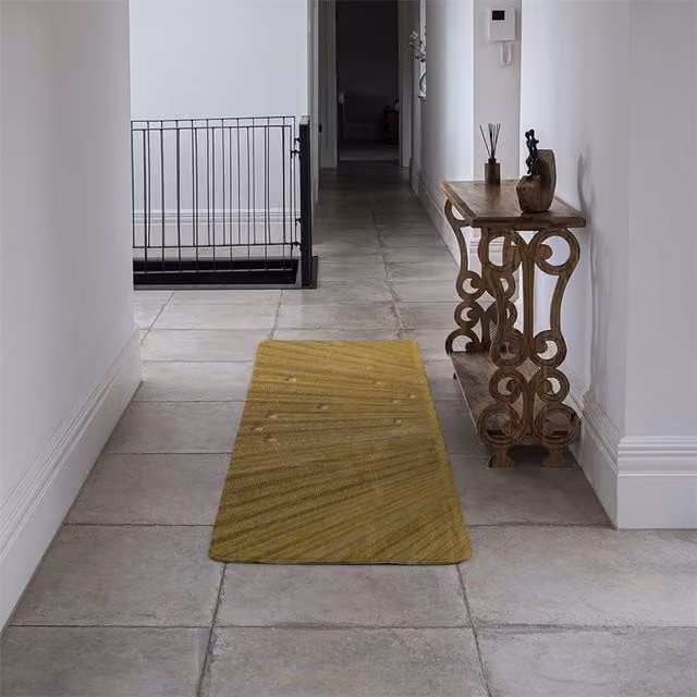 Benjamin Tate Design LTD Designer Runner Rug in Yellow with Bales of Wheat Pattern and Non-Slip Faux Fur Texture