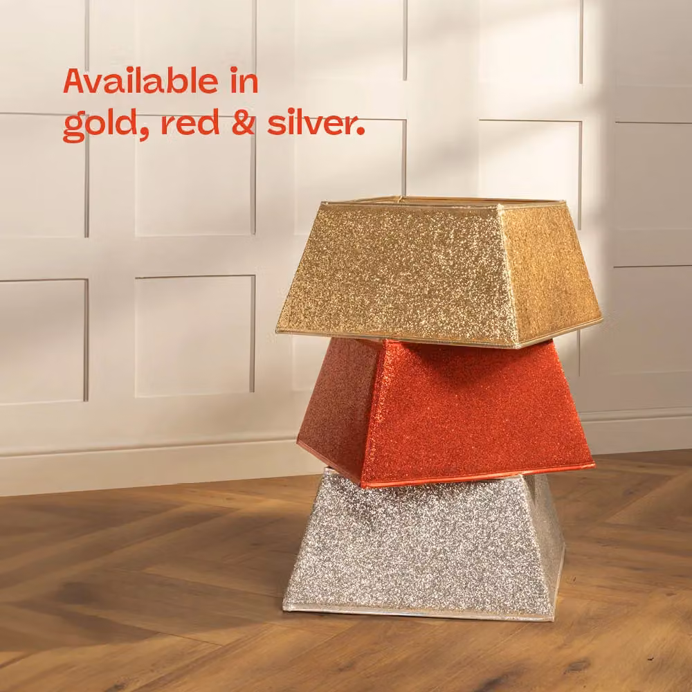 Christmas Village Glitter Square Christmas Tree Skirt in Gold and Red, W/D: 48 x 48 cm – 4