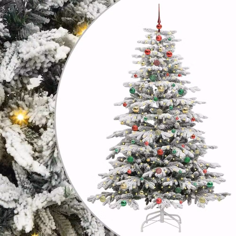 Berkfield Home Artificial Hinged Christmas Tree in White, Height: 180 cm – 2