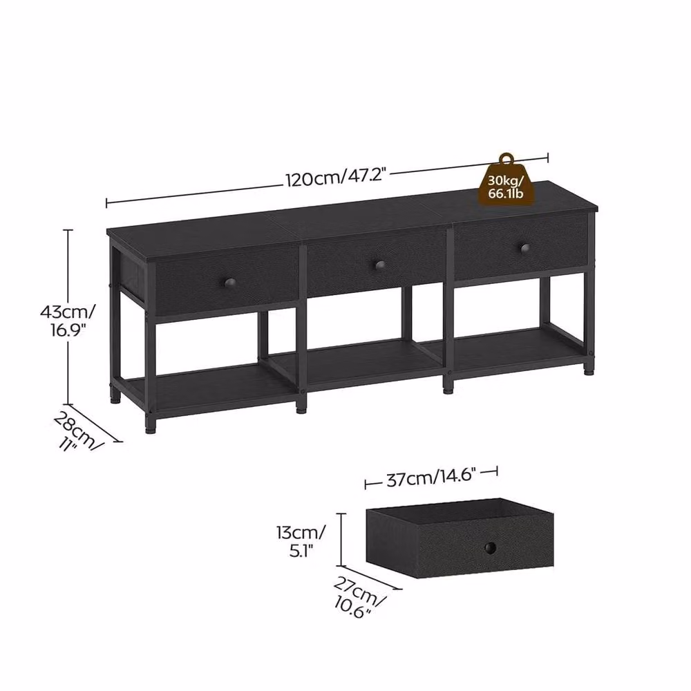FORGEVIO TV Stand with 3 Drawers for up to 50 inch TVs, Black, W/D/H: 120 x 43 x 28 cm – 2