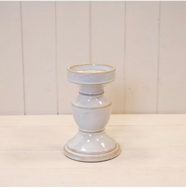 KDMD Natural Ceramic Taper Candle Holder in Beige and White, Rustic Round Tabletop Design