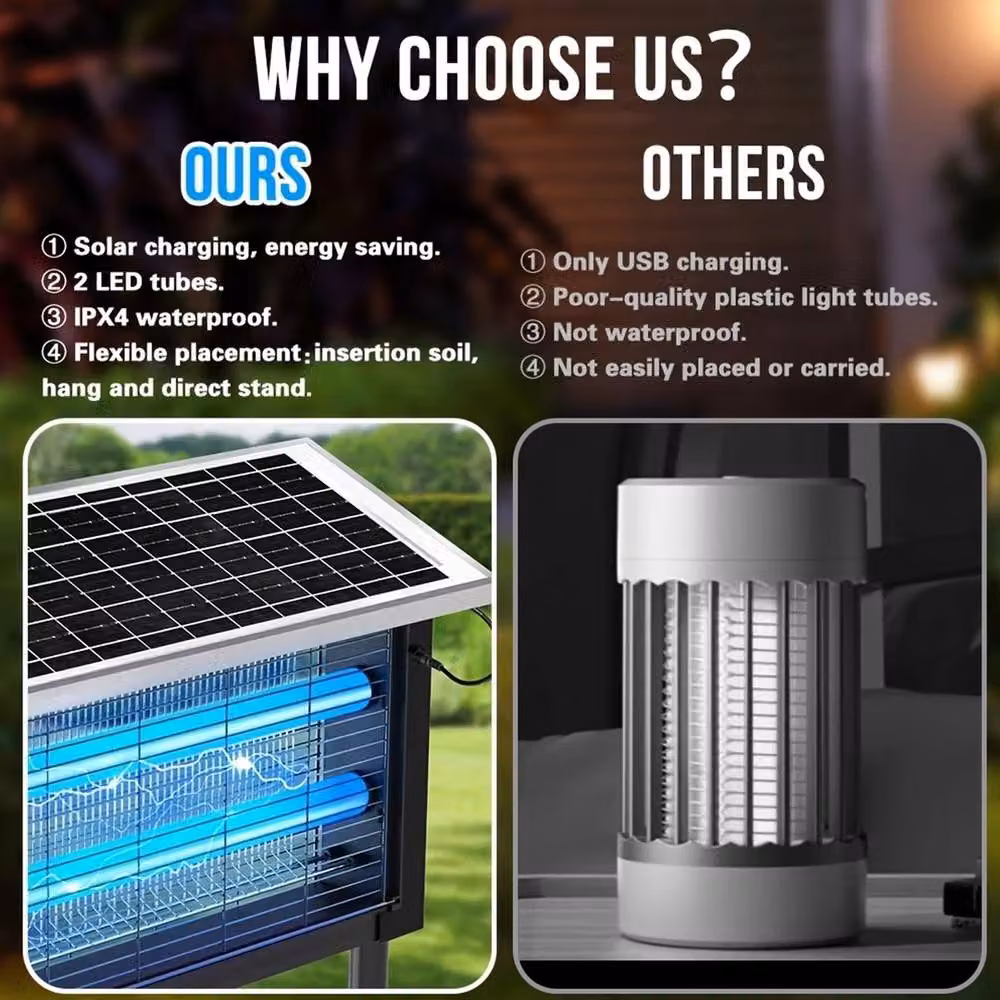 FLAVORA Portable Solar Bug Zapper for Outdoor Mosquito Control, Black, W: 100 cm, D: 100 cm, H: 51.7 cm – 3
