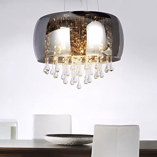 Globo Lighting Crystal Hanging Lamp Chrome and Transparent Glass Ceiling Light Fixture 15809H – 3