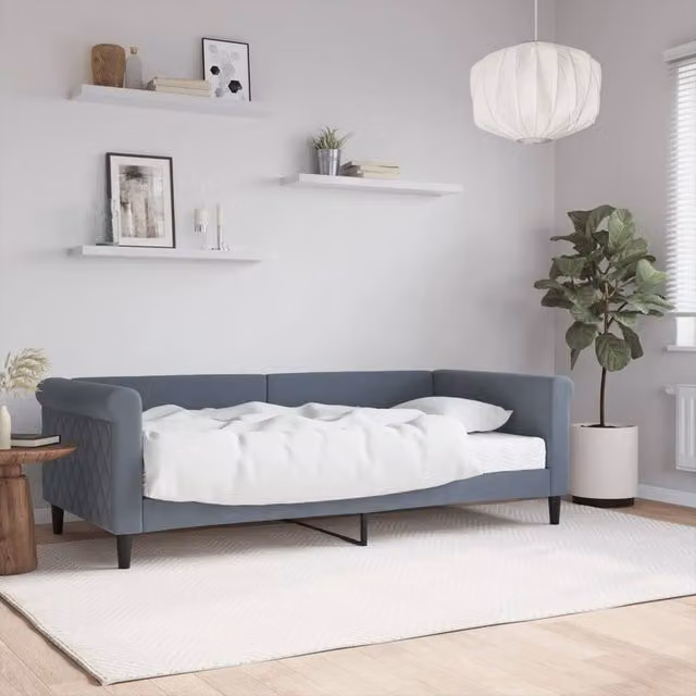 Berkfield Home Velvet Daybed with Mattress in Blue and Dark Grey, W/D/H: 190 x 90 cm – 1