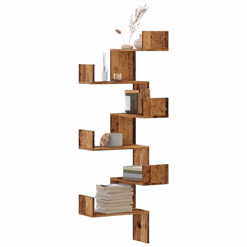 Berkfield Home Wall Mounted Corner Shelf in Old Wood Brown, W/D/H: 45 x 45 x 147 cm – 2