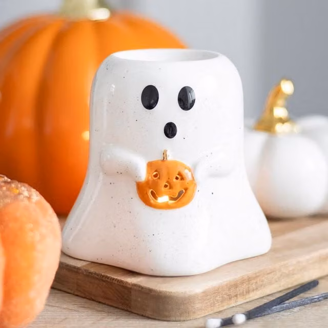 Gloriously Good White Ceramic Ghost Shaped Oil Burner and Wax Warmer for Tealights