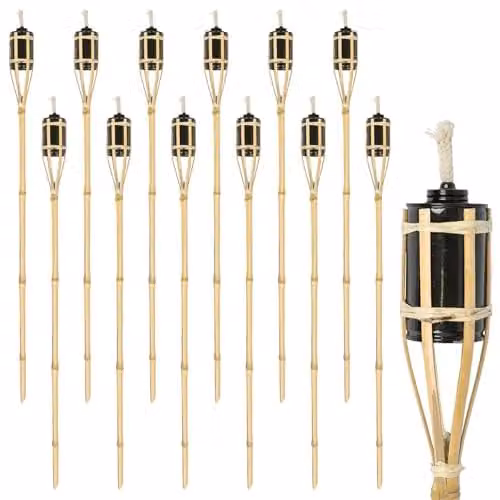 Harbour Housewares Bamboo Garden Fire Torches, Pack of 12, Height: 113 cm, Brown/Beige