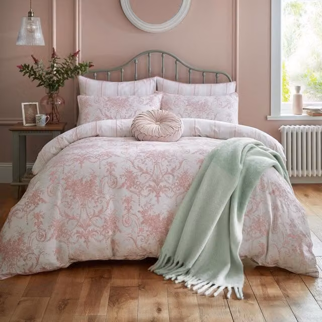 Laura Ashley Tuileries Cotton Mako Satin Duvet Cover and Pillowcase Set in Pink