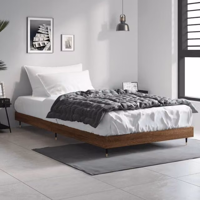 Berkfield Home Durable Bed Frame in Brown Oak, W/D/H: 100 x 200 cm