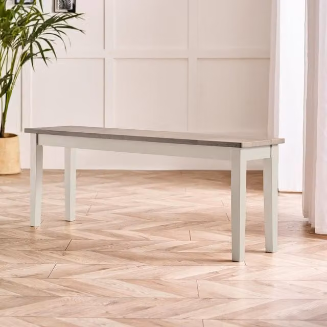 FurnitureboxUK Tenby Large Solid Rubberwood Dining Bench in White and Grey