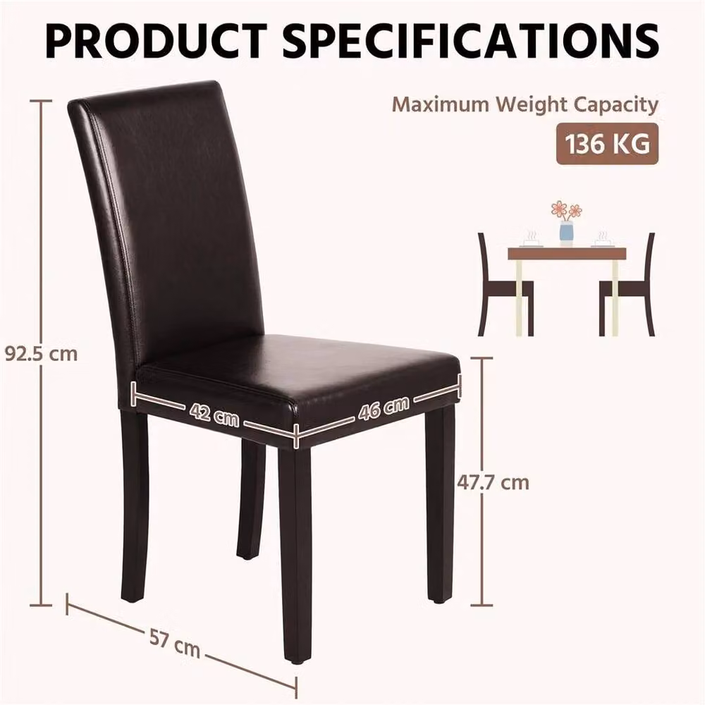 KORVIXA Set of 2 Dark Brown High Back Dining Chairs in Faux Leather – 2
