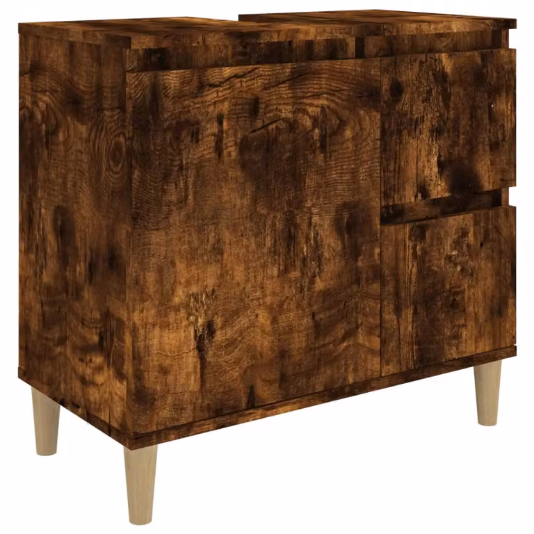 Berkfield Home Smoked Oak Bathroom Cabinet in Brown, W/D/H: 65 x 33 x 60 cm