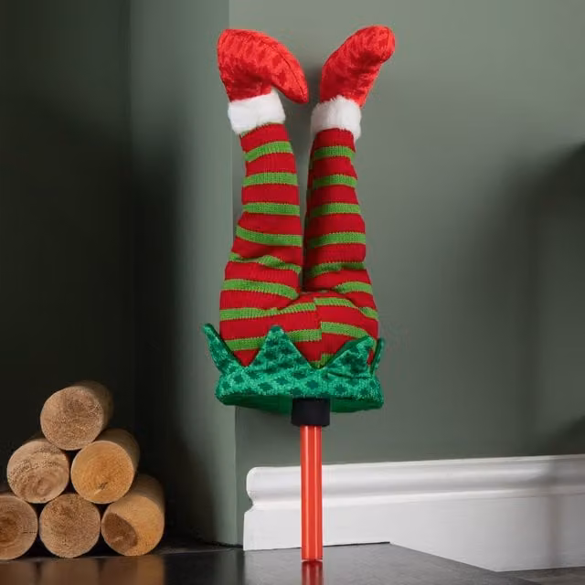 Samuel Alexander Animated Kicking Legs Christmas Elf Decoration, Red and Green, Height: 55 cm