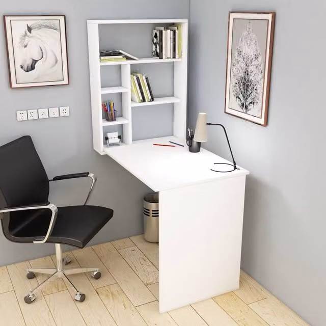 Destina Home Merril Foldable Computer Desk with Drop Leaf in White, W/D/H: 90 x 59 x 74 cm – 1