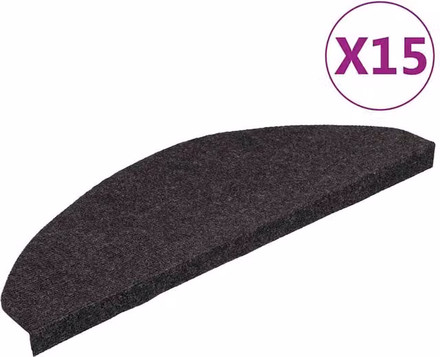 Berkfield Home Self-adhesive Non-slip Stair Mats, Black, 15 Pieces, W/D/H: 65 x 22.5 x 3.5 cm