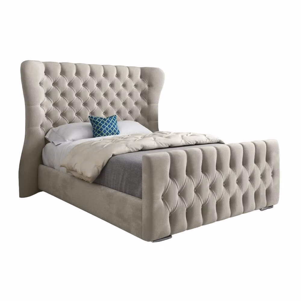 KDMD Silverdale Double Upholstered Velvet Bed Frame in Beige – 2