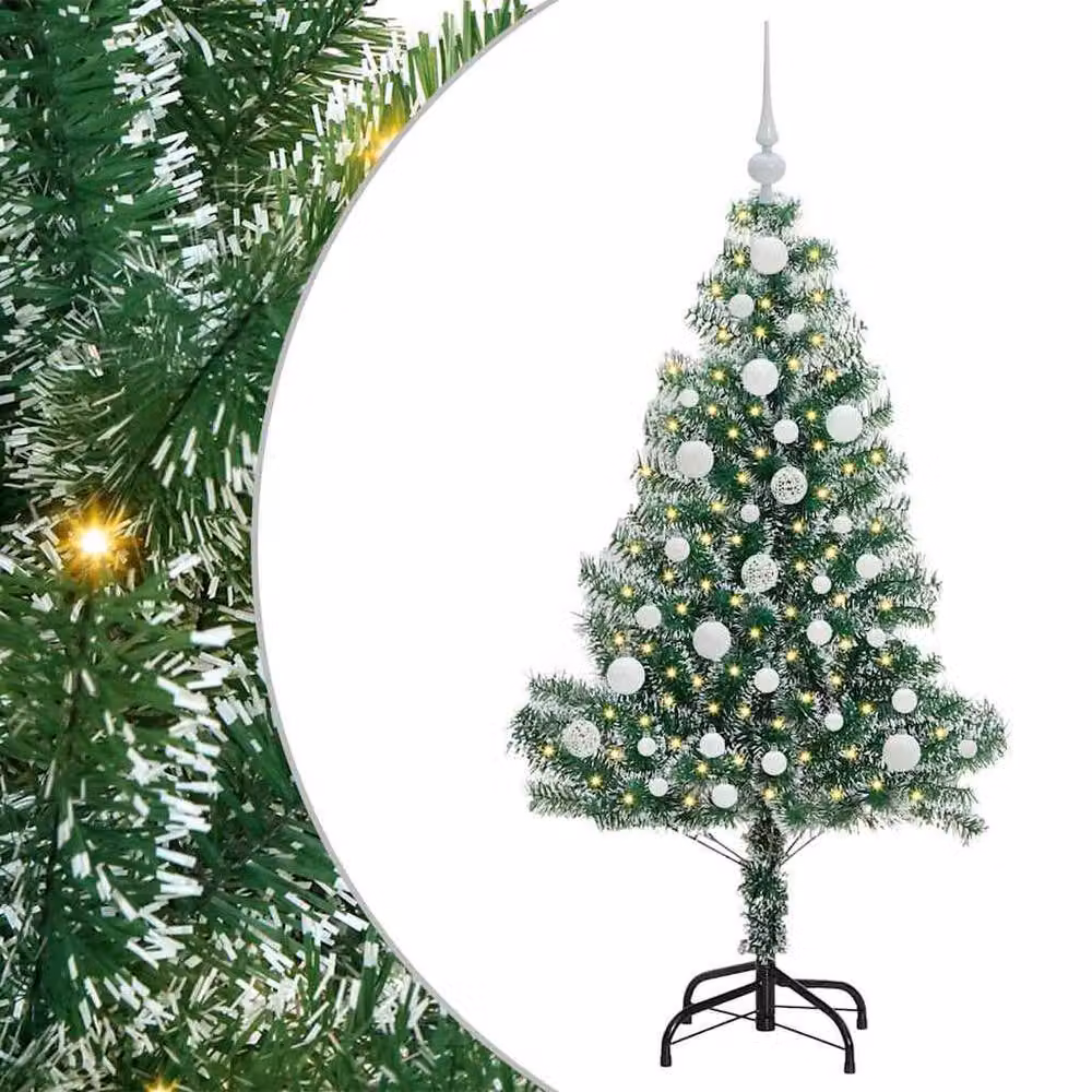 Berkfield Home Snow Flocked Artificial Christmas Tree with LED Lights, Green, Height: 120 cm – 2