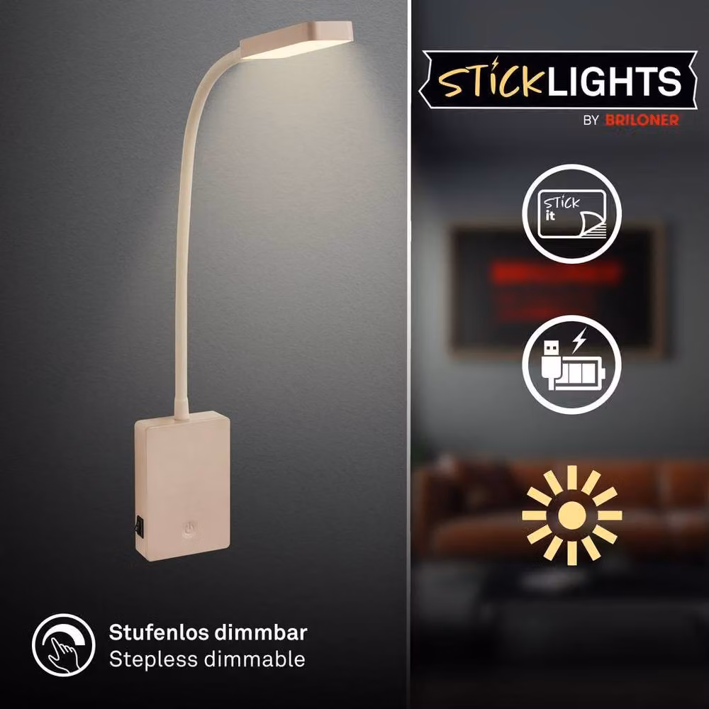 Briloner Sticklights Rechargeable LED Wall Light, Dimmable Touch Control, Warm White, Beige, W/D/H: 50 x 6 x 3 cm – 2