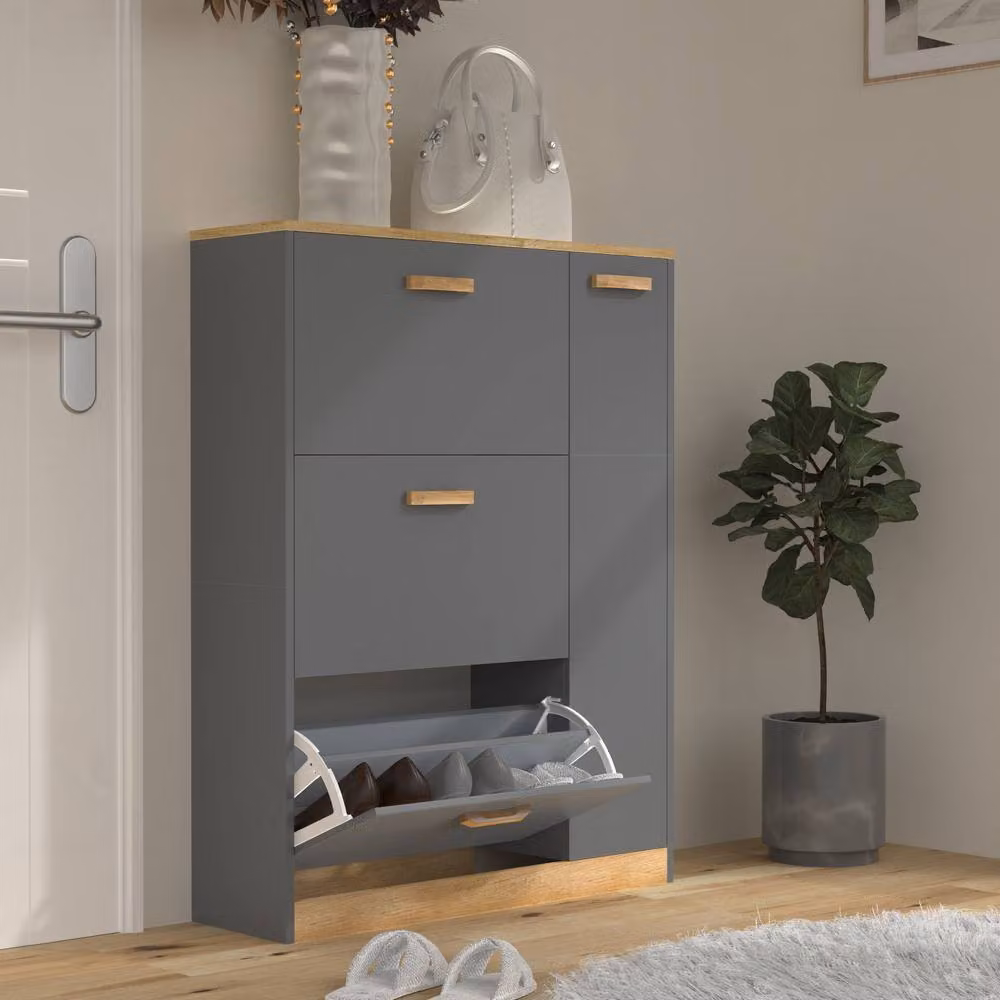 VCM Halom L Shoe Tipper Cabinet in Dark Grey, H 105 x W 80 x D 24 cm – 3