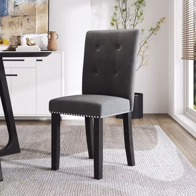 Komore Classic Tufted Velvet Upholstered Dining Chair in Grey