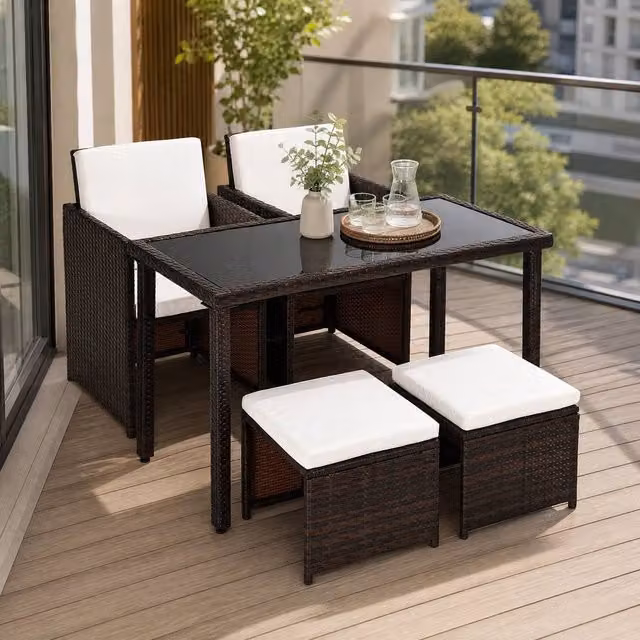 STILVORA Modern Space Saving Dining Set with Brown Steel Frame – 1