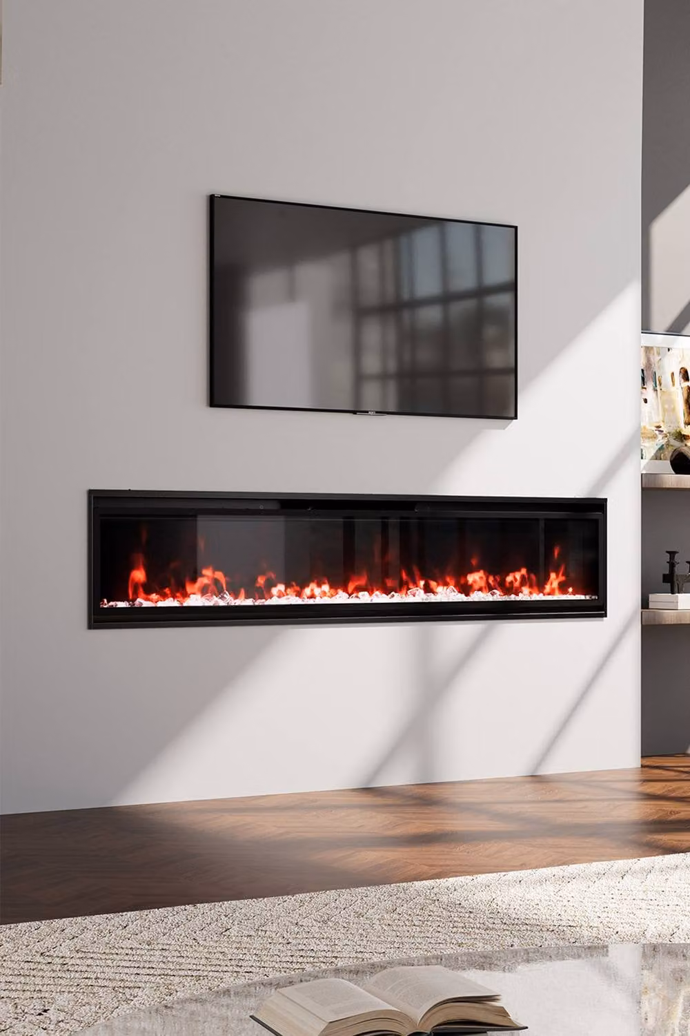 Living and Home 60 inch Wall Mounted Electric Fireplace with Remote Control, Black – 2
