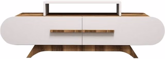 Calicosy Modern TV Stand with 2 Doors, Walnut and White