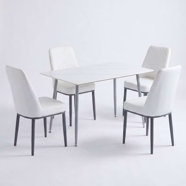 HOME LUXE INTERIOR Oxford White Ceramic Rectangular Dining Table and 4 White Upholstered Chairs Set – 1