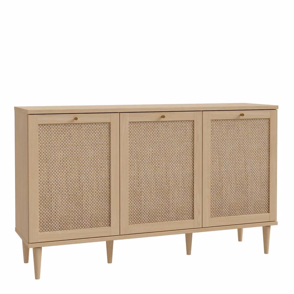 Wyld Haus Mallowmoss 3 Door Rattan and Light Wood Sideboard in Beige and Sand – 2