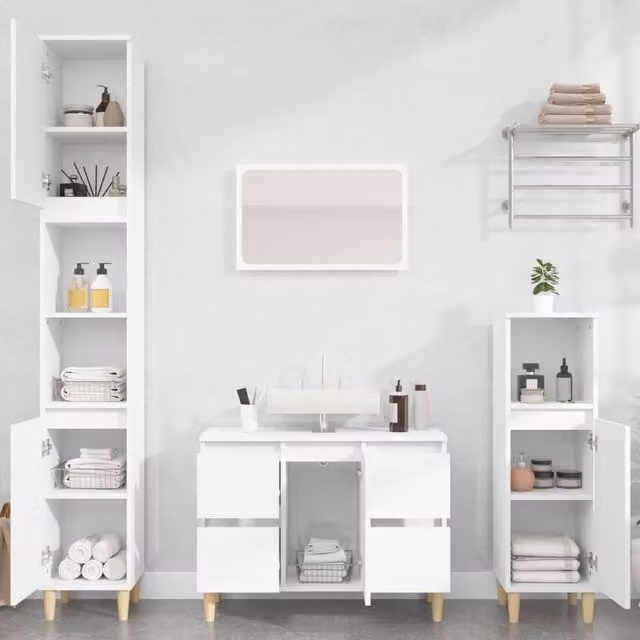 Berkfield Home 3 Piece White Matt Engineered Wood Bathroom Furniture Set