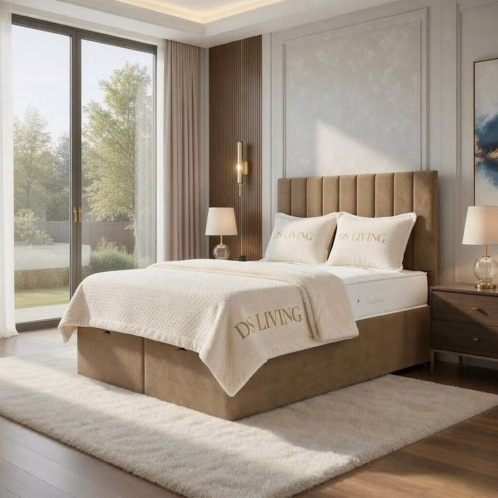 DS Living Aria Ottoman Bed in Beige Tan Velvet, W/D/H: 200 x 180 x 200 cm – 2