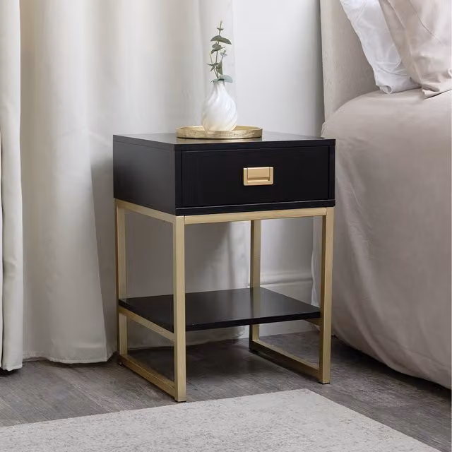 Melody Maison Midnight Bedside Table in Black and Gold