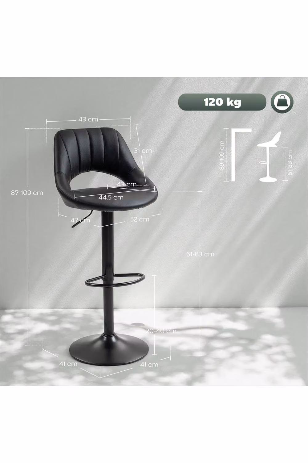 ERGOVEXA Set of Two Black Faux Leather Swivel Bar Stools – 2