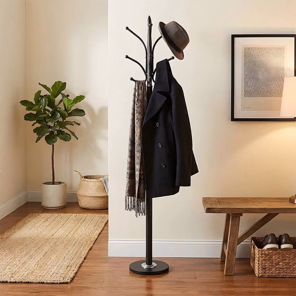 FORGEVIO Black Metal 12 Hook Coat Stand Floor Standing Rack for Hats, Jackets and Umbrellas – 4