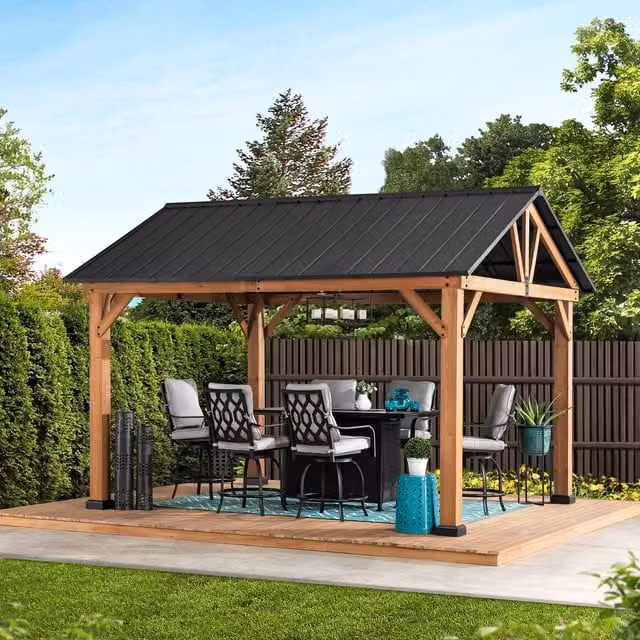 Sunjoy Classic Gable Gazebo in Anthracite Wood and Steel, W: 335.5 cm
